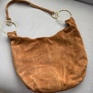 MARLON Elegant Tan Suede Hobo Bag with Gold Accents
